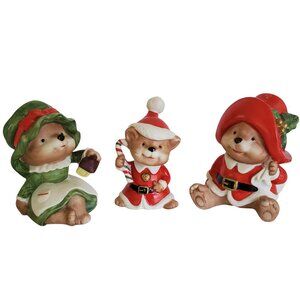 Vintage Homco Christmas Bears (3) Figurines Bisque Porcelain 5600 Home Interiors